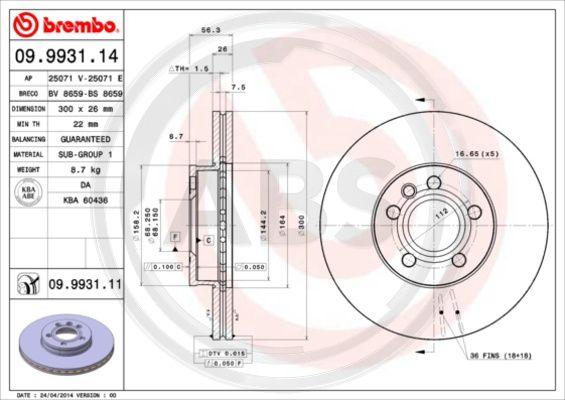 A.B.S. 09.9931.11 - Bremsscheibe alexcarstop-ersatzteile.com