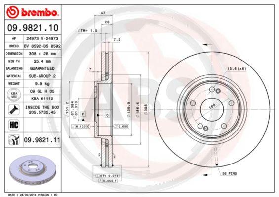 A.B.S. 09.9821.11 - Bremsscheibe alexcarstop-ersatzteile.com