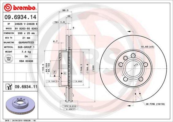 A.B.S. 09.6934.11 - Bremsscheibe alexcarstop-ersatzteile.com