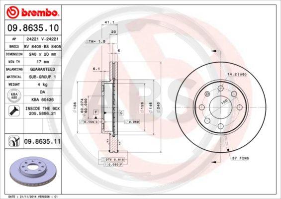 A.B.S. 09.8635.10 - Bremsscheibe alexcarstop-ersatzteile.com