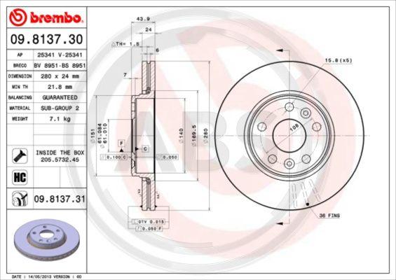 A.B.S. 09.8137.31 - Bremsscheibe alexcarstop-ersatzteile.com