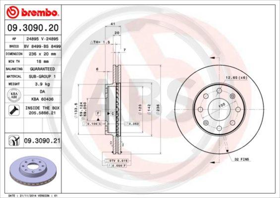 A.B.S. 09.3090.20 - Bremsscheibe alexcarstop-ersatzteile.com