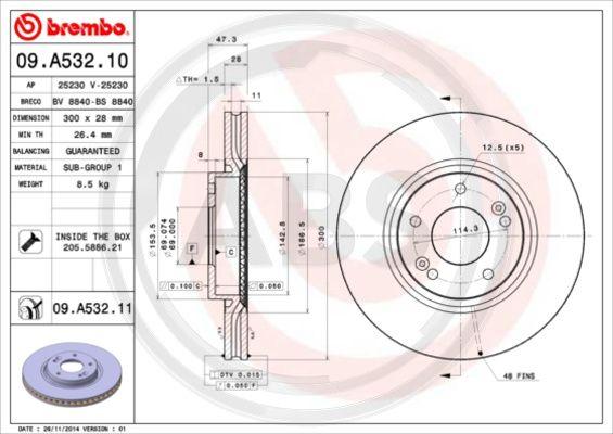 A.B.S. 09.A532.11 - Bremsscheibe alexcarstop-ersatzteile.com