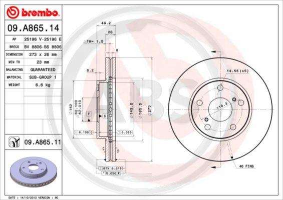 A.B.S. 09.A865.11 - Bremsscheibe alexcarstop-ersatzteile.com