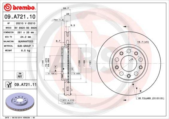 A.B.S. 09.A721.11 - Bremsscheibe alexcarstop-ersatzteile.com