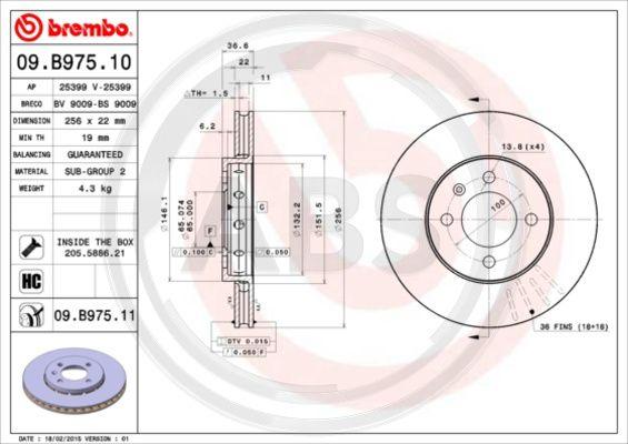 A.B.S. 09.B975.11 - Bremsscheibe alexcarstop-ersatzteile.com