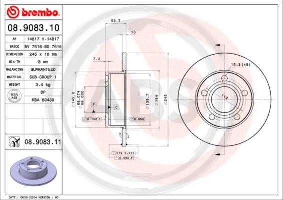 A.B.S. 08.9083.11 - Bremsscheibe alexcarstop-ersatzteile.com