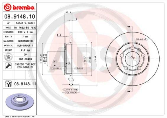 A.B.S. 08.9148.11 - Bremsscheibe alexcarstop-ersatzteile.com