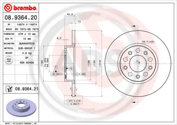 A.B.S. 08.9364.21 - Bremsscheibe alexcarstop-ersatzteile.com