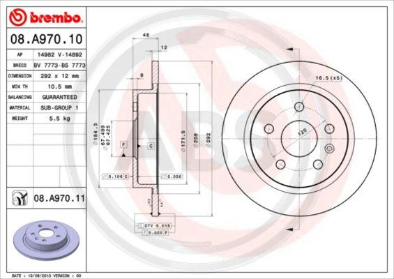 A.B.S. 08.A970.11 - Bremsscheibe alexcarstop-ersatzteile.com