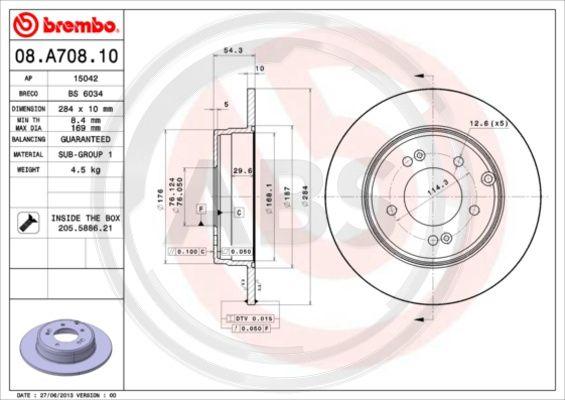 A.B.S. 08.A708.11 - Bremsscheibe alexcarstop-ersatzteile.com