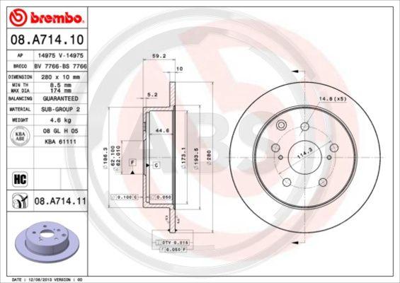 A.B.S. 08.A714.11 - Bremsscheibe alexcarstop-ersatzteile.com