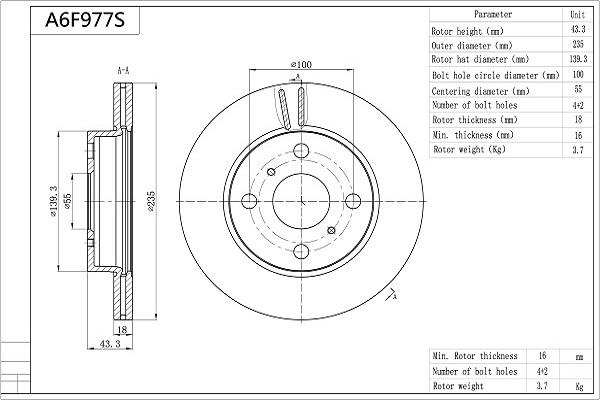 Aisin A6F977S - Bremsscheibe alexcarstop-ersatzteile.com