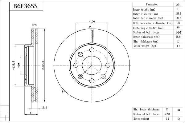 Aisin B6F365S - Bremsscheibe alexcarstop-ersatzteile.com