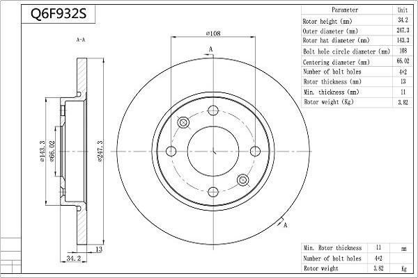 Aisin Q6F932S - Bremsscheibe alexcarstop-ersatzteile.com