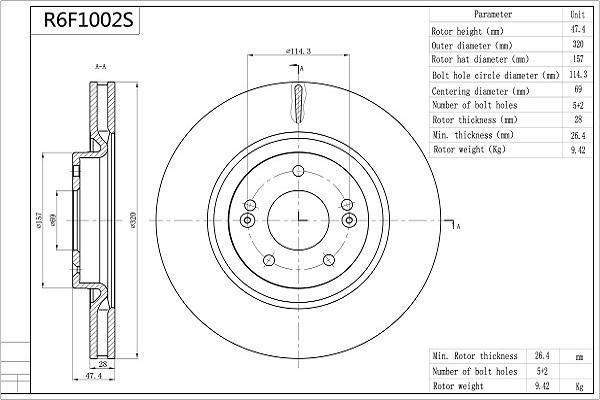 Aisin R6F1002S - Bremsscheibe alexcarstop-ersatzteile.com