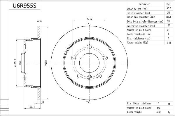 Aisin U6R955S - Bremsscheibe alexcarstop-ersatzteile.com