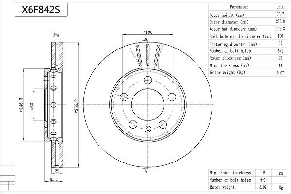 Aisin X6F842S - Bremsscheibe alexcarstop-ersatzteile.com