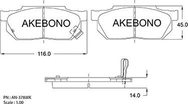 Akebono AN-378WK - Bremsbelagsatz, Scheibenbremse alexcarstop-ersatzteile.com