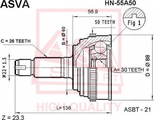 ASVA HN-55A50 - Gelenksatz, Antriebswelle alexcarstop-ersatzteile.com