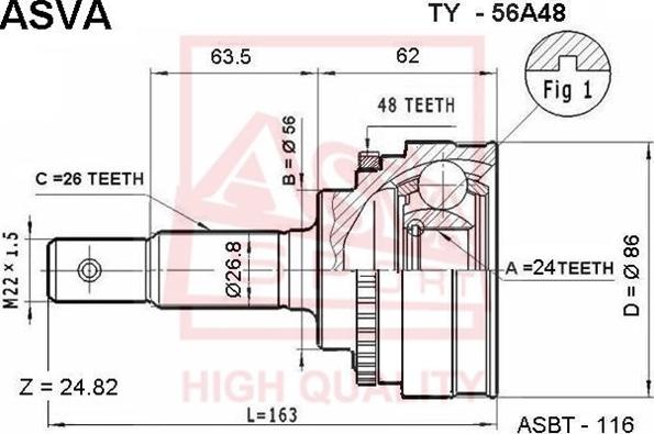 ASVA TY-56A48 - Gelenksatz, Antriebswelle alexcarstop-ersatzteile.com