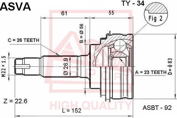 ASVA TY-34 - Gelenksatz, Antriebswelle alexcarstop-ersatzteile.com