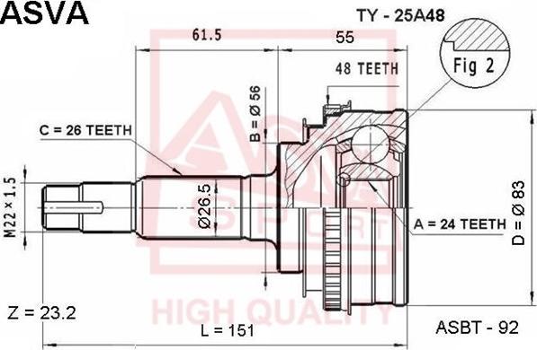 ASVA TY-25A48 - Gelenksatz, Antriebswelle alexcarstop-ersatzteile.com