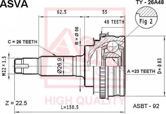 ASVA TY-26A48 - Gelenksatz, Antriebswelle alexcarstop-ersatzteile.com