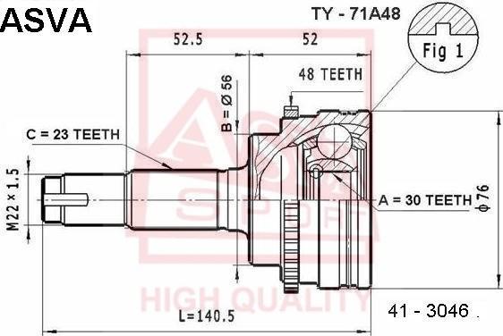 ASVA TY-71A48 - Gelenksatz, Antriebswelle alexcarstop-ersatzteile.com