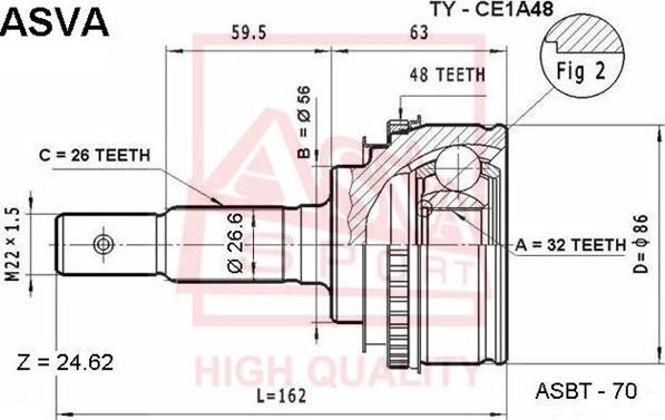 ASVA TY-CE1A48 - Gelenksatz, Antriebswelle alexcarstop-ersatzteile.com