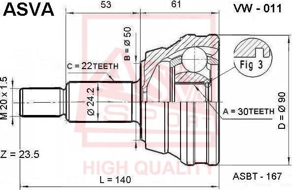 ASVA VW-011 - Gelenksatz, Antriebswelle alexcarstop-ersatzteile.com