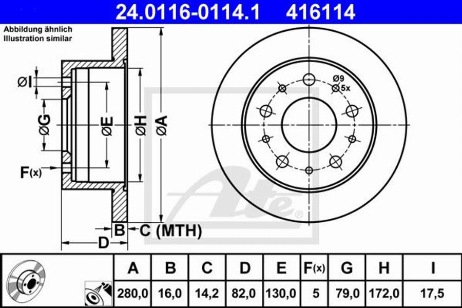 ATE 416114 - Bremsscheibe alexcarstop-ersatzteile.com