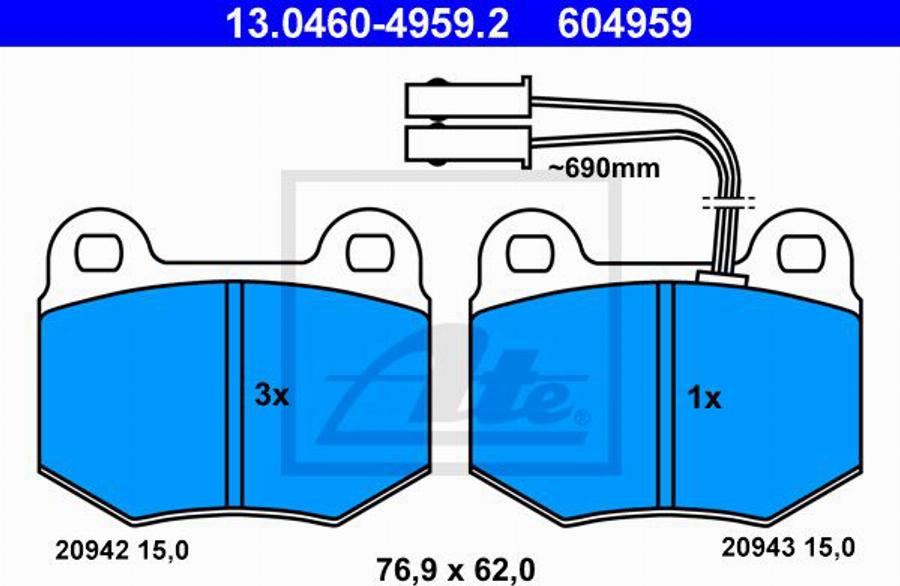 ATE 604959 - Bremsbelagsatz, Scheibenbremse alexcarstop-ersatzteile.com