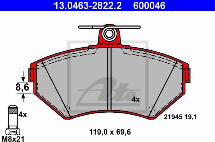 ATE 600046 - Bremsbelagsatz, Scheibenbremse alexcarstop-ersatzteile.com