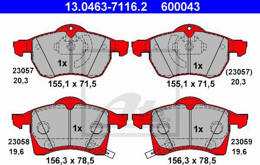 ATE 600043 - Bremsbelagsatz, Scheibenbremse alexcarstop-ersatzteile.com