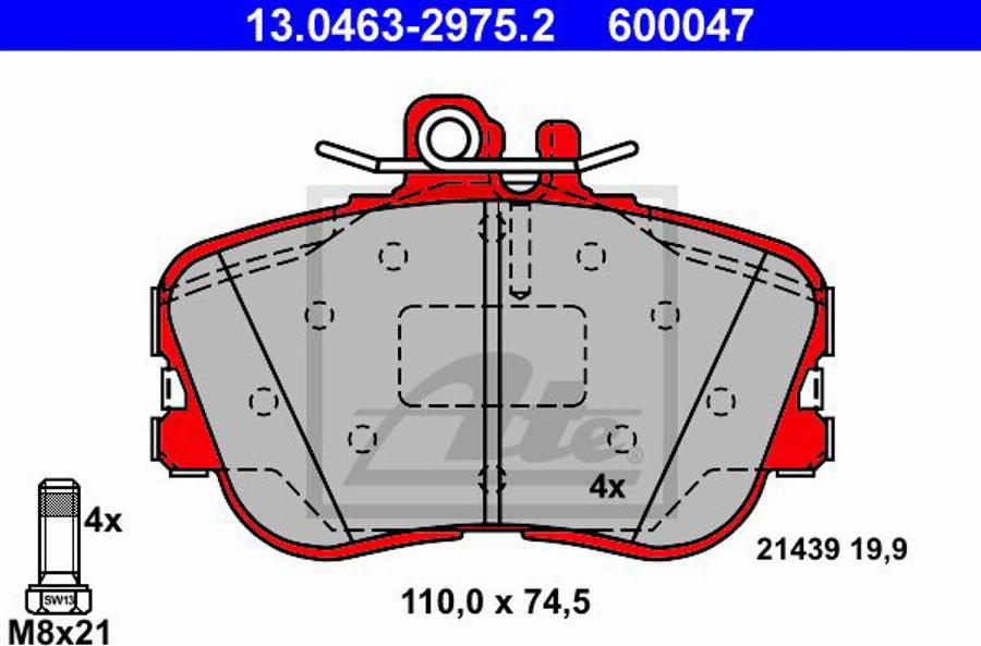 ATE 600047 - Bremsbelagsatz, Scheibenbremse alexcarstop-ersatzteile.com