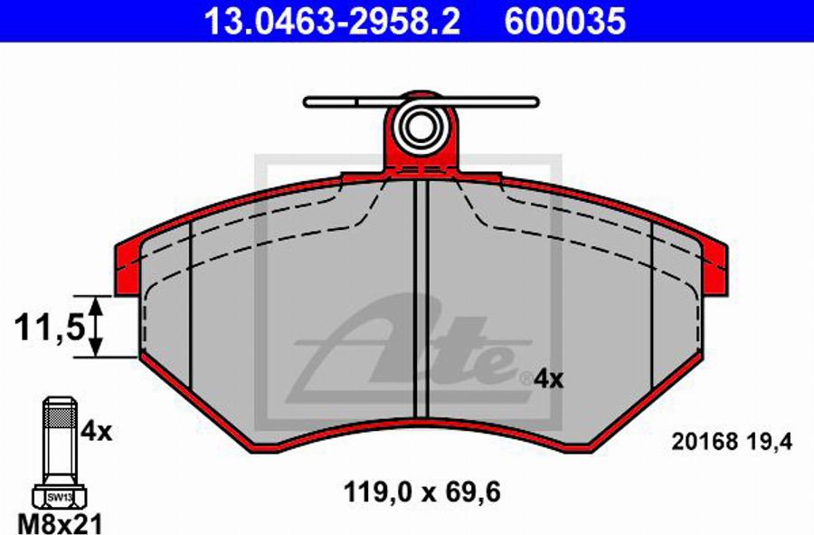 ATE 600035 - Bremsbelagsatz, Scheibenbremse alexcarstop-ersatzteile.com