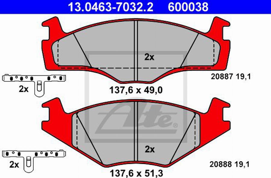 ATE 600038 - Bremsbelagsatz, Scheibenbremse alexcarstop-ersatzteile.com