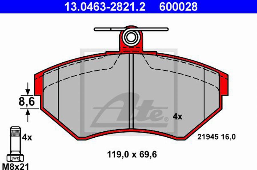 ATE 600028 - Bremsbelagsatz, Scheibenbremse alexcarstop-ersatzteile.com