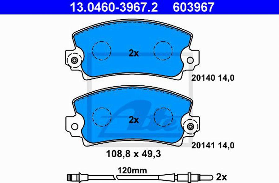 ATE 603967 - Bremsbelagsatz, Scheibenbremse alexcarstop-ersatzteile.com