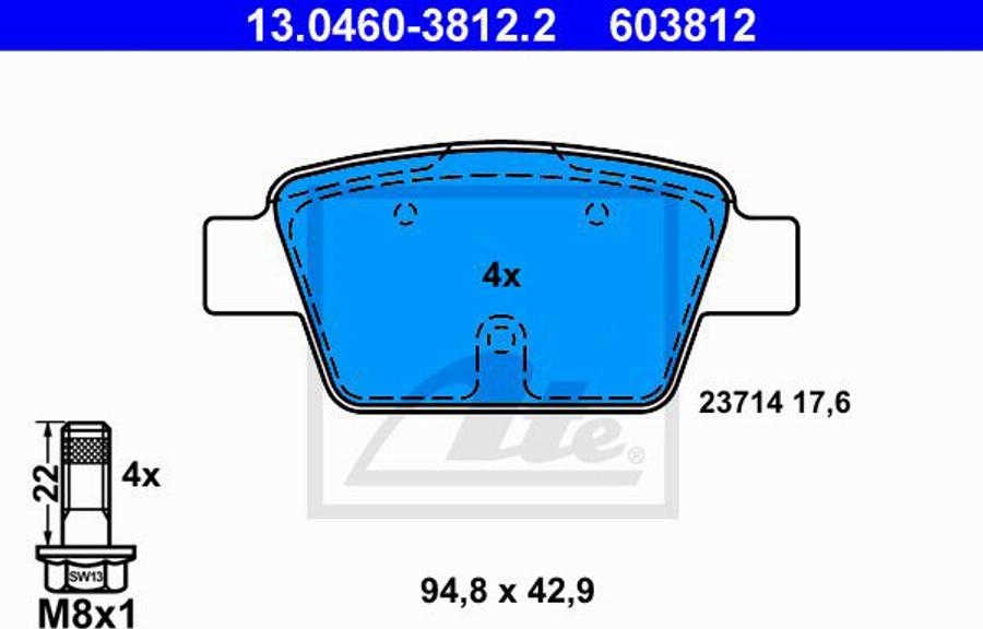 ATE 603812 - Bremsbelagsatz, Scheibenbremse alexcarstop-ersatzteile.com