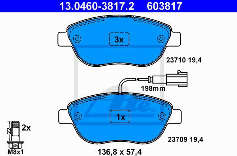 ATE 603817 - Bremsbelagsatz, Scheibenbremse alexcarstop-ersatzteile.com