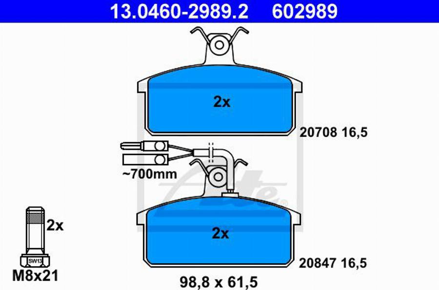 ATE 602989 - Bremsbelagsatz, Scheibenbremse alexcarstop-ersatzteile.com