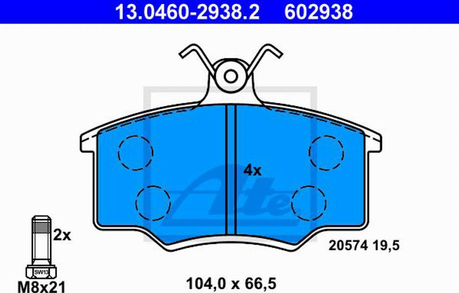 ATE 602938 - Bremsbelagsatz, Scheibenbremse alexcarstop-ersatzteile.com