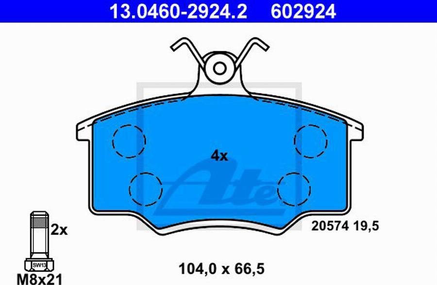 ATE 602924 - Bremsbelagsatz, Scheibenbremse alexcarstop-ersatzteile.com