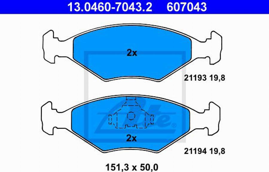 ATE 607043 - Bremsbelagsatz, Scheibenbremse alexcarstop-ersatzteile.com