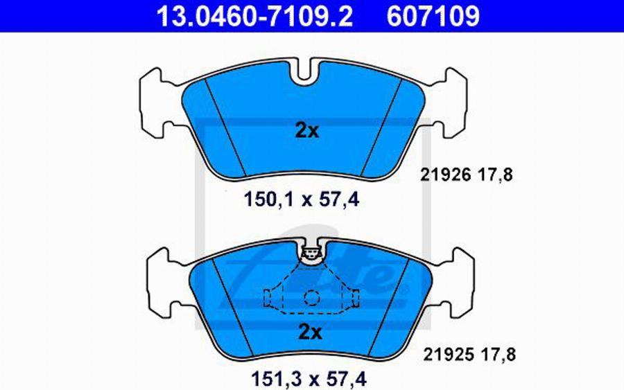 ATE 607109 - Bremsbelagsatz, Scheibenbremse alexcarstop-ersatzteile.com