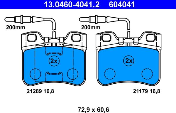 ATE 13.0460-4041.2 - Bremsbelagsatz, Scheibenbremse alexcarstop-ersatzteile.com