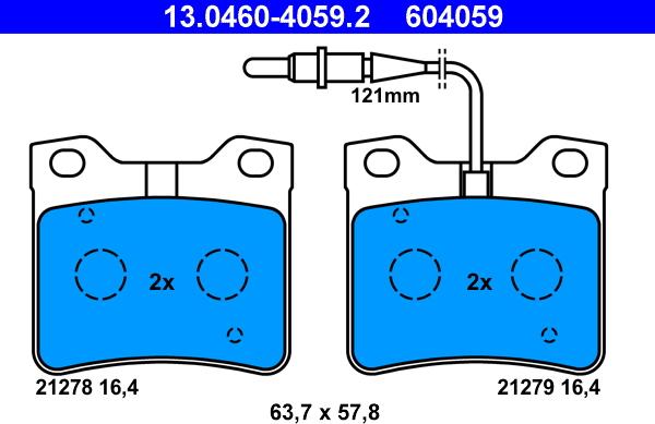 ATE 13.0460-4059.2 - Bremsbelagsatz, Scheibenbremse alexcarstop-ersatzteile.com