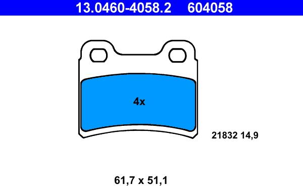 ATE 13.0460-4058.2 - Bremsbelagsatz, Scheibenbremse alexcarstop-ersatzteile.com